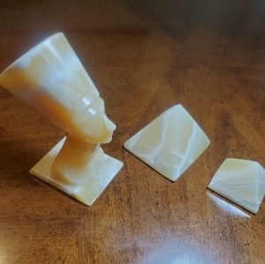 Queen Nefertiti & Pyramids Onyx Hand Carved Sculpture set